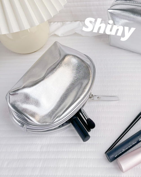 Small Makeup Bag?Cosmetic Bags for Women?Silver Leather Makeup Pouch...