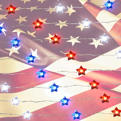 Independence Day String Lights, Impress Life USA American Stars Flag Lighting 4th of July Red White Blue 10ft 40 LEDs with Remote, Powered by Batt...
