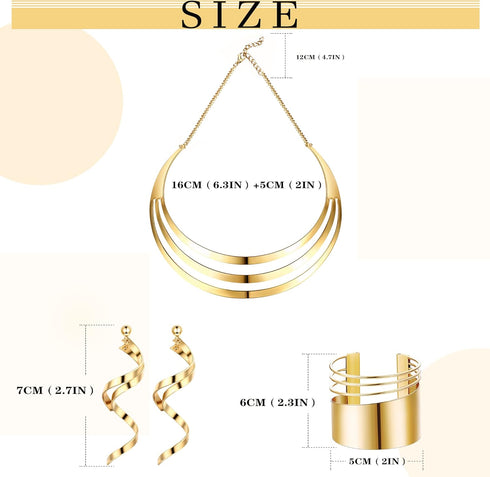 JOERICA Bib Choker Necklace Set for Women Wide Cuff Bangle Bracelets Long Statement Dangle Earrings African Costume Jewelry Set...