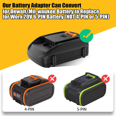 Battery Adapter for Dewalt 18V/20V Li-ion Battery&for Milwaukee M18 18V Li-ion Battery Convert for Worx 20V 6PIN WA3520 WA3525 WA3575 WA3578 Cordl...