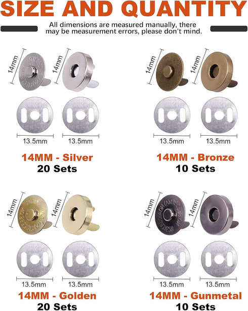 Tanstic 60 Sets 14mm 4 Color Magnetic Button Clasps Snaps Fastener Clasps Button Knitting Buttons Sets for Sewing, Craft, Purses, Bags, Clothes, L...