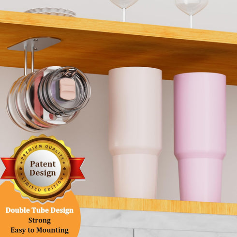 Upgraded Tumbler Lid Organizer, Hook for Yeti Tumbler/Stanley Tumbler/Owala Tumbler Lid, Self-Adhesive or Drilling Tumbler Lid Hook for Kitchen Or...