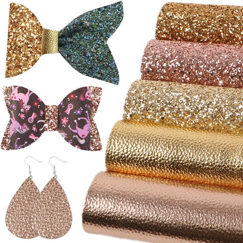 David accessories Chunky Glitter Faux Leather Sheets Metallic Grain Texture Pattern Fabric Crafts 5Pcs 7.7" x 12.9" (20 cm x 33 cm) for DIY Bows C...