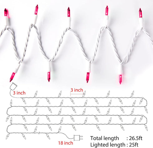 Christmas Pink Mini String Lights - 100 Count 25 Feet Detachable Incandescent Bulb Waterproof Fairy Lights Plug in for Indoor Outdoor Party Patio ...