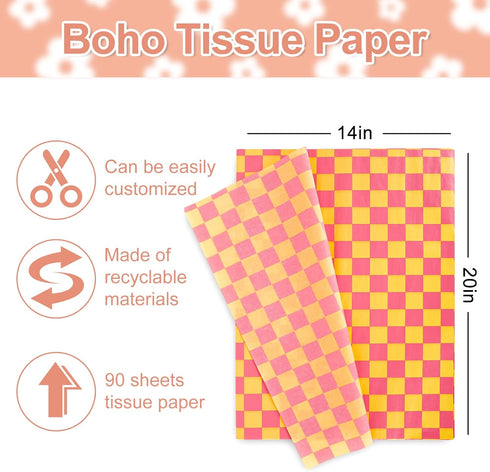 Whaline Boho Tissue Paper Funny Face Wrapping Paper Retro Boho Gift Wrapping Tissue Paper Hippie Boho Art Paper Crafts for Home DIY Gift Bags Part...