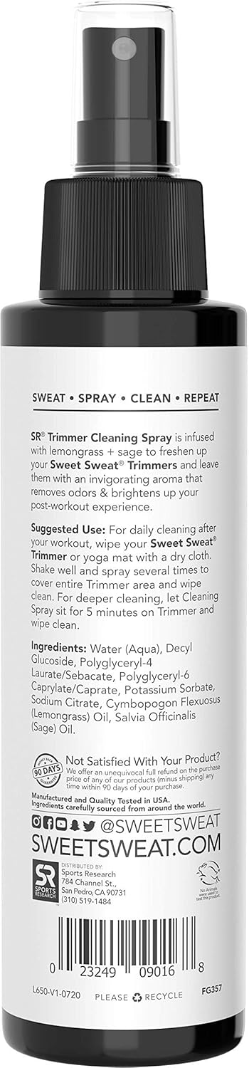 Sports Research Sweet Sweat Waist Trimmer Cleaning Spray | Freshen & Clean Neoprene Trimmers, Yoga Mat, Gym Equipment & More! | Made with Lemongra...