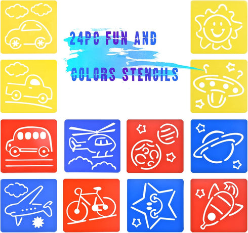 24 Pieces Painting Stencil Templates for Kids 6 Inches Drawing Stencils Chalk Stencils Plastic Drawing Washable Template Stencils for Children Tod...