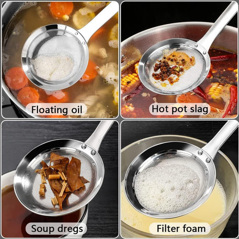 Kitchen Skimmer Strainers Stainless Steel Mesh Colanders Food Strainers Set Fine Mesh Sieve With Handle Slotted Spoon Handheld Fry Oil Filter For ...