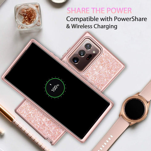 Coolwee Glitter Full Protective Case for Galaxy Note 20 Ultra 5G Heavy Duty Hybrid 3 in 1 Rugged Shockproof Women Girl Rose Gold for Samsung Galax...