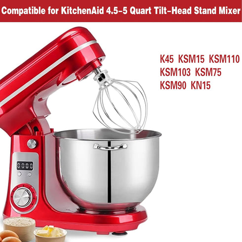 K45WW 6'' Wire Whip Compatible with 4.5-5Qt KitchenAid Tilt-Head Stand Mixer, Kitchenaid Whisk Replacement For Egg Cream Stirrer, Flour Cake Ballo...