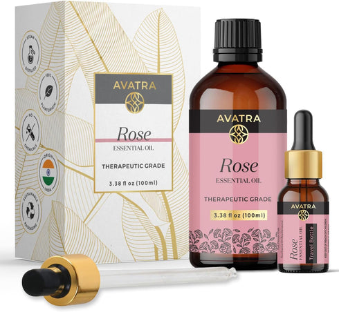 Avatra Rose Essential Oil for Diffuser, Perfume, Skin, Hair, Aromatherapy | Pure & Natural Essential Oil for Massage, Bath, Soap, Candles | Premiu...