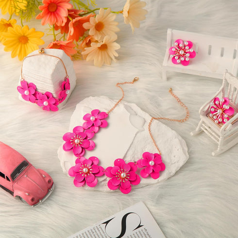 6 Pcs Flower Necklace Earrings and Bracelet Set Floral Jewelry Sets Choker Statement Necklace for Women...
