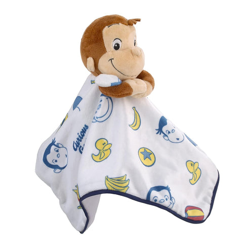 Welcome to The Universe Baby Curious George White, Blue, Red, Yellow and Brown Plush Security Baby Blanket...