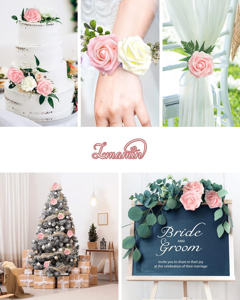 Artificial Flowers 25pcs Artificial Roses for Wedding Decoration, Fake Roses with Stems for DIY Bridal Shower, Wedding Bouquets, Party Table Cente...