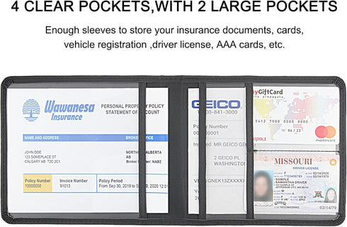Car Registration and Insurance Holder, Leather Registration and Insurance Card Holder, Vehicle Glove Box Organizer - For Documents, Cards, License...