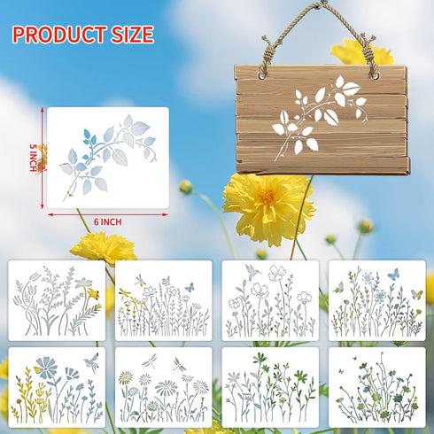 16 Pieces Wildflower Stencils for Painting, Reusable Small Spring Wild Flower Stencils Wall Stencils, DIY Small Drawing Template Stencil for Paint...