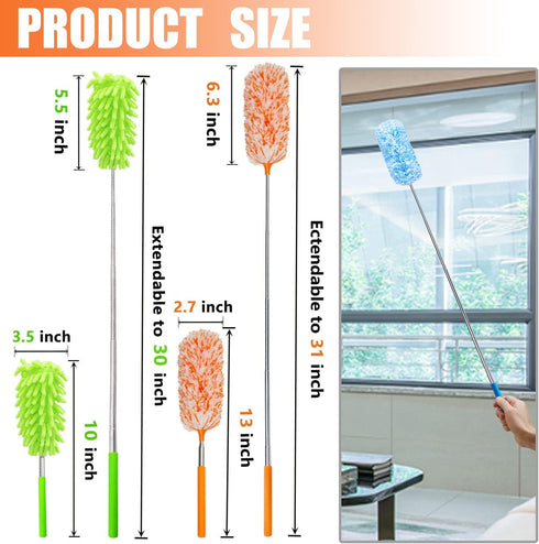 4 pcs Extendable and Washable Microfibre Feather Duster,13" to 30" Reachable, Microfibre Cleaning Tool, Small Dusters for Cleaning Office, Car, Co...