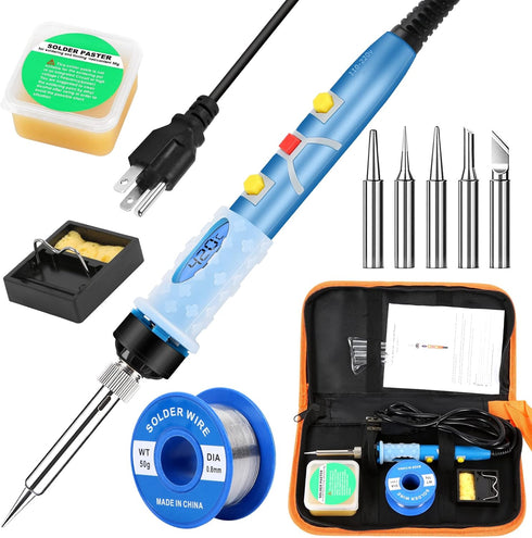 Soldering Iron Kit Electronics, SREMTCH 80W Digital LCD Adjustable Temperature Welding Tool with ON-Off Switch,10 in 1 solder gun...