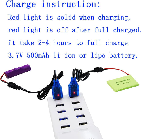 Blomiky 2 Pack 3.7V USB Charger Cable with SM-2P Plug Connector for Mini RC Amphibious Stunt Car Boat Trucks 3.7V Li-ion and Li-Po Battery / 3.7V ...