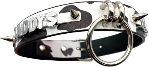 Women's Cowbell Collar Necklace with Metal Studs, Punk Gothic Choker, Cow Costume Vegan Leather Jewelry...