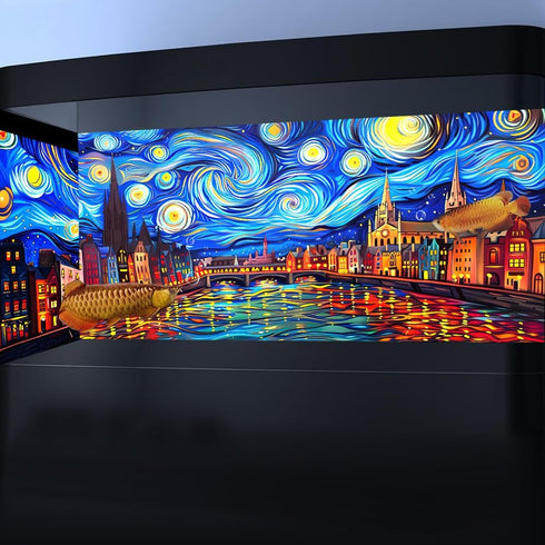 48X24IN Blacklight Vincent Van Gogh Black Light Aquarium Background, UV Fish Tank Background Art Oil Painting Terrarium Background with 10 EVA Dou...