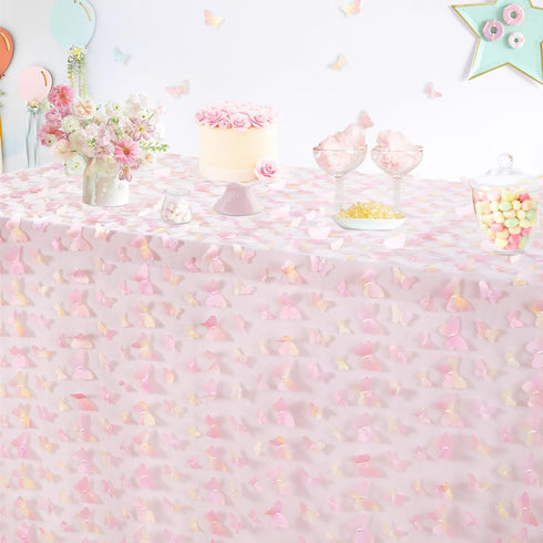 Rainbow Pink Tulle Fabric Rolls: 2 Yards 3D Butterfly Embroidery Fabric - DIY Cloth for Birthday Party Decorations...