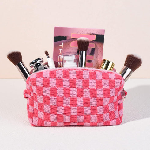 6 Pcs Preppy Makeup Bag Bulk Checkered Cosmetic Bag Pink Makeup Pouch Personalize Travel Toiletry Bag Organizer Cute DIY Makeup Brushes Storage Ba...