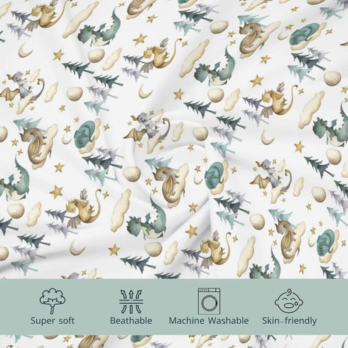 Watercolor Cute Dragon Fairy Tale Changing Pad Cover for Baby Boy, Cloud Moon Star Dragons Egg Diaper Change Table Covers, Soft Stretchy Safe Snug...