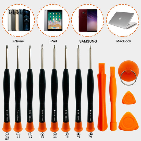 Precision Screwdriver Set Compatible with iPhone Macbook, Phillips 1.5mm PH000, Pentalobe Screwdriver P2 P5, Tri-point Y000 0.6mm, Torx T5 T6, Suc...
