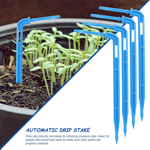 100pcs Automatic Drip Irrigation System Automatic Drip Waterer Dripper Drop Blue Dripping Water Drip Emitter Stakes Automatic Drip Irrigation...