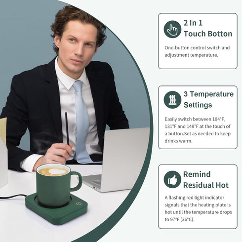 Coffee Mug Warmer, Smart Cup Warmer for Desk, 3 Temperature Control & Auto Shut Off, Electric Cup Warmer for Heating Milk,Tea,Beverage,Candle (Gre...