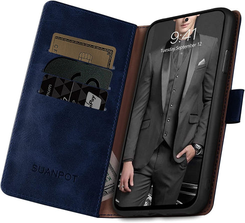 SUANPOT for Samsung Galaxy S21+/S21 Plus 6.7"(Non S21 6.2") with RFID Blocking Leather Wallet case Credit Card Holder, Flip Folio Book Phone case ...