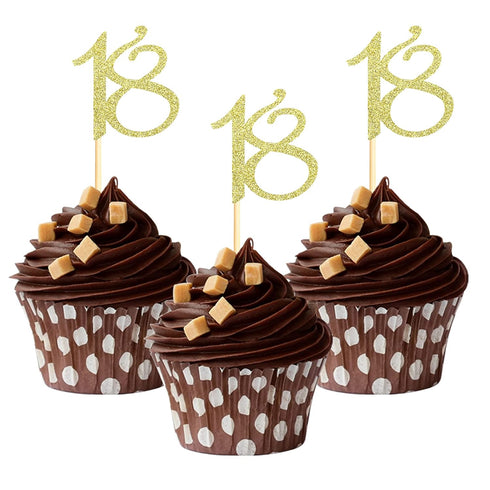 Sumerk 24PCS 18 Cupcake toppers Gold Glitter 18th Birthday Cupcake Picks Anniversary Party Decorations...