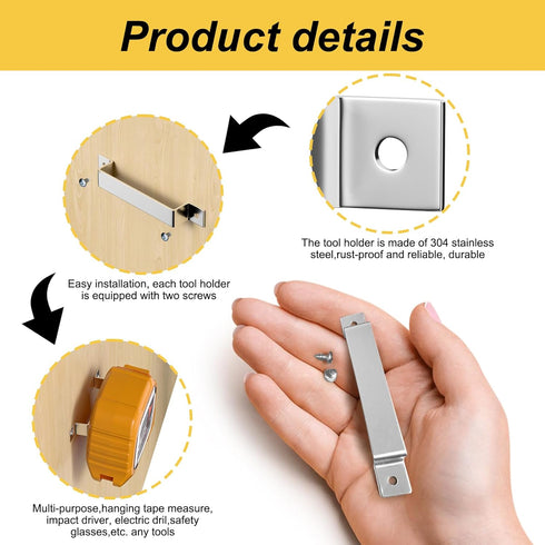 Tape Measure Clip Tape Measure Holder Bench Belt Universal Tool with Screws Stainless Steel Tool Hanger Storage Dock for Mount Drill Power Tape Me...