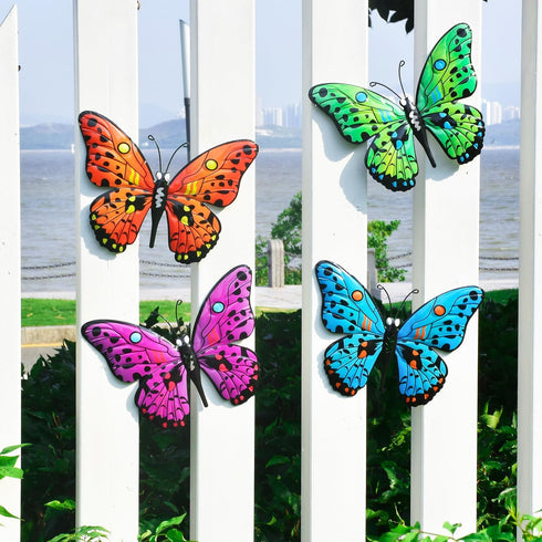 4 PCS Metal Butterfly 9.6" Butterflies Outdoor Fence Yard Art Wall Decor Hanging Decorations for Garden Living Room Bedroom Patio Balcony Gift for...