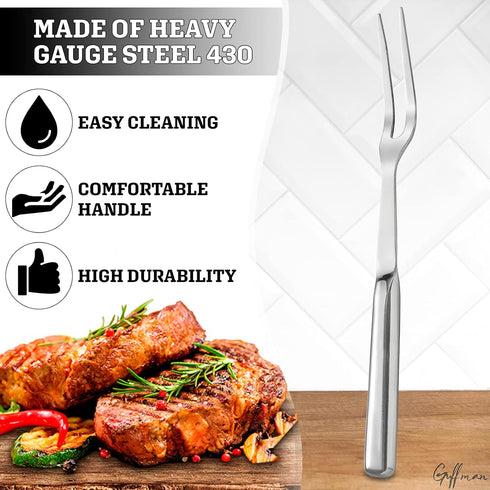 Browne Two Pronged Fork Tine Elite - 11 Inch Kitchen Forks Carving Fork for Meat Stainless Steel Kitchen Utensils Meat Fork Carving - Silver Heavy...