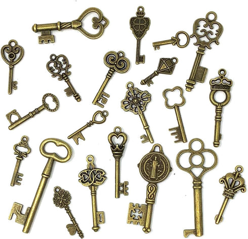 125 PCS Vintage Skeleton Key Set Charms, JIALEEY Mixed Antique Style Bronze Brass for Pendant DIY Jewelry Making Wedding Party Favors...