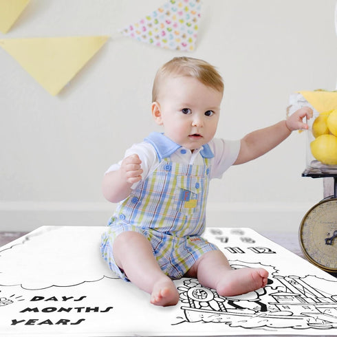 Baby Monthly Milestone Photo Blanket - Cartoon Mouse Design, Made with Soft Polyester and Classic Black & White Color Matching...