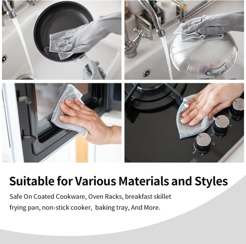 Double Layer Multipurpose Non-Scratch Wire Dishcloth - Soft Wire Dishwashing Rags Safe for Non Stick Cookware for Dishes, Sinks, Counters, Stove T...