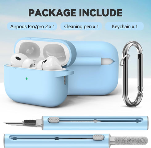 AirPods Pro 2nd/1st Gen Case Cover (2023/2022/2019) with Cleaner Kit,Soft Silicone Protective Cover for Apple AirPod Pro 2 Generation Charging Cas...