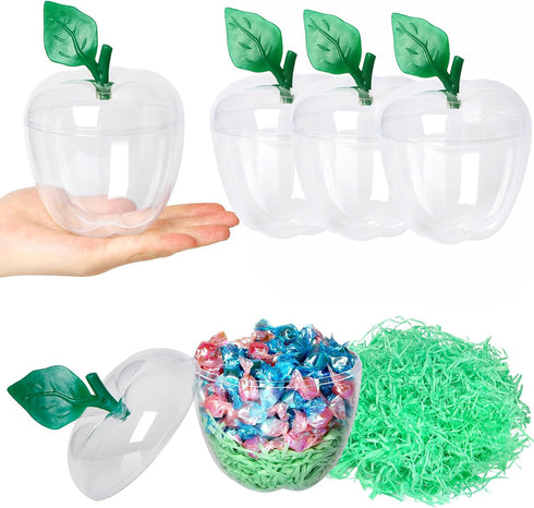 Large Clear Apple Container, Plastic Apple Containers, Apple Shaped Candy Container, Back To School Teacher Appreciation Gift, Clear, 4 Pack...