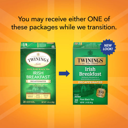 Twinings Irish Breakfast Tea, Decaf Tea Bags, Strong and Distinctive Black Decaffeinated Tea, 20 Individually Wrapped Tea Bags...