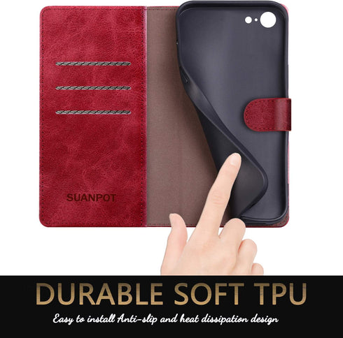SUANPOT for iPhone 7/8/SE2/SE 3rd 2020/2022 4.7" RFID Blocking Wallet case Credit Card Holder,Flip Book PU Leather Phone case Cover Cellphone Wome...