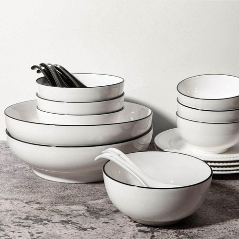 Black Ceramic Soup Spoons Set, 6.75 inch Deep Oval Hook Design, Dishwasher Safe - Perfect for Ramen, Pho, Noodles, Stews, Wonton, Dumpling, Miso...