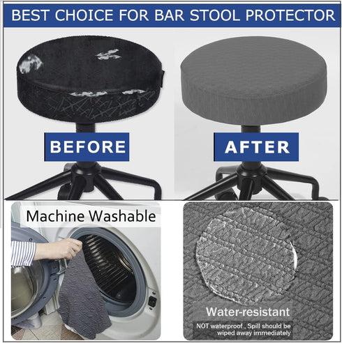 BUYUE Bar Stool Covers, Luxury Fabric Dia.16-18" Round Crease-Resistant Stretchy Washable Jacquard Dustproof Stool Seat Slipcover, L-Grey-1 Count...