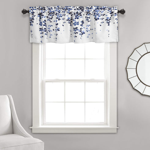 Lush Decor Weeping Flowers Navy and Blue Valance Curtain for Windows, 18" x 52", Navy & Blue...