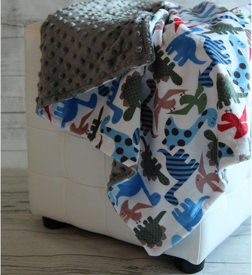 Unisex Baby Reversible Minky Dot Stroller Blanket (Choose Color) (Dinosaurs/Grey)...