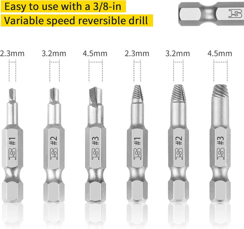 6-Piece Screw Extractor Set Easy Out Remover Kit, Professional Grade with Storage Case,Extract Damaged Screws, Ideal for Automotive Repairs, Woodw...