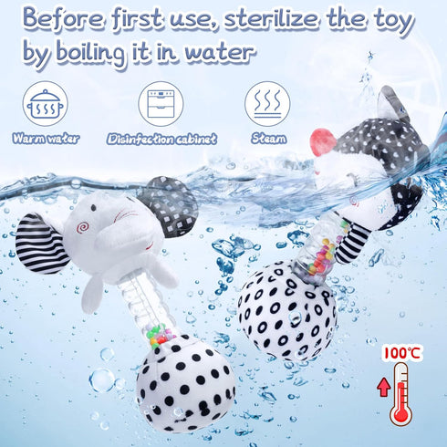 FPVERA Baby Soft Rattles Shaker: Infant Developmental Hand Grip Baby Toys, High Contrast Black and White Newborn Sensory Toys Rattle Toy 0 3 6 9 1...