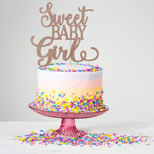 Sweet Baby Girl Cake Topper Rose Gold Glitter Baby Shower Girl Cake Topper Baby Girl Cake Topper for Baby Shower, Its A Girl Cake Toppers, Baby Gi...